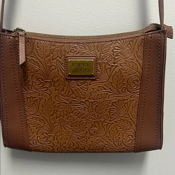 Frye and Co. Dark Brown Embossed Zipped Crossbody Bag - Picture 1 of 8